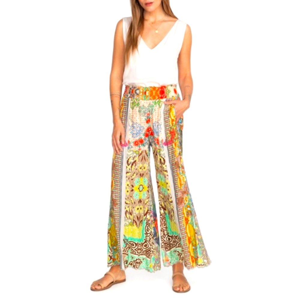 Johnny Was Colorful Floral Wide-Leg Pants